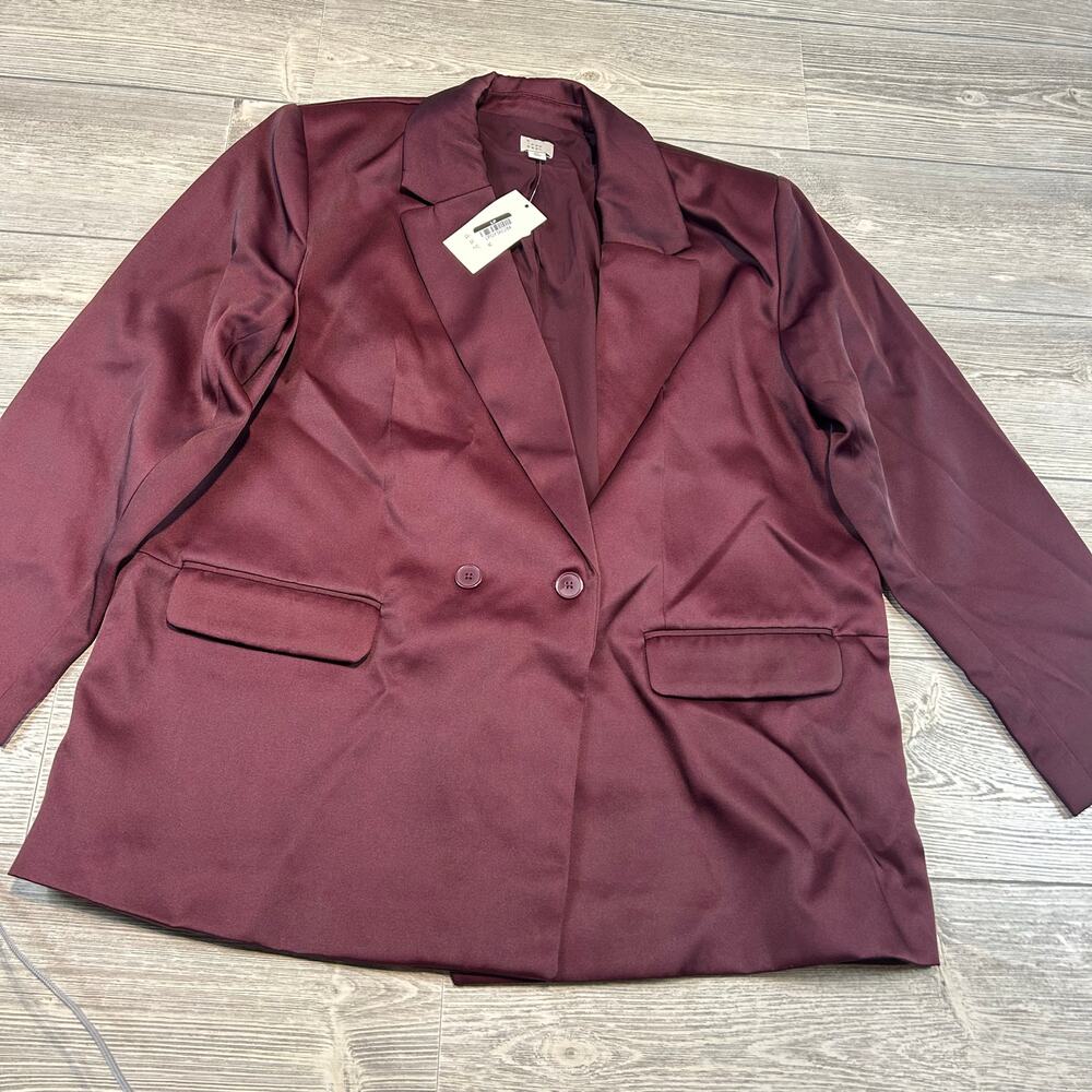 A New Day Structured Satin Blazer - Burgundy - NWT - Size XL - Picture 4 of 6